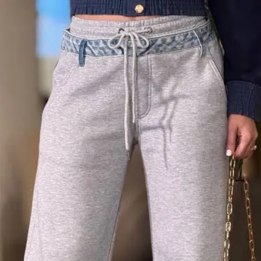 Risen Los Angelas Heather Gray Sweatpants with Denim Trim - Picture 3 of 5